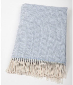 John Hanly Merino and Cashmere Blanket Throw - Pale Blue 136cm x 180cm - Stuff & All Ltd 