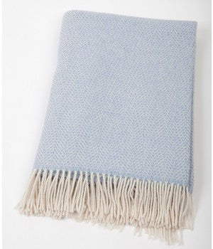John Hanly Merino and Cashmere Blanket Throw - Pale Blue 136cm x 180cm - Stuff & All Ltd 
